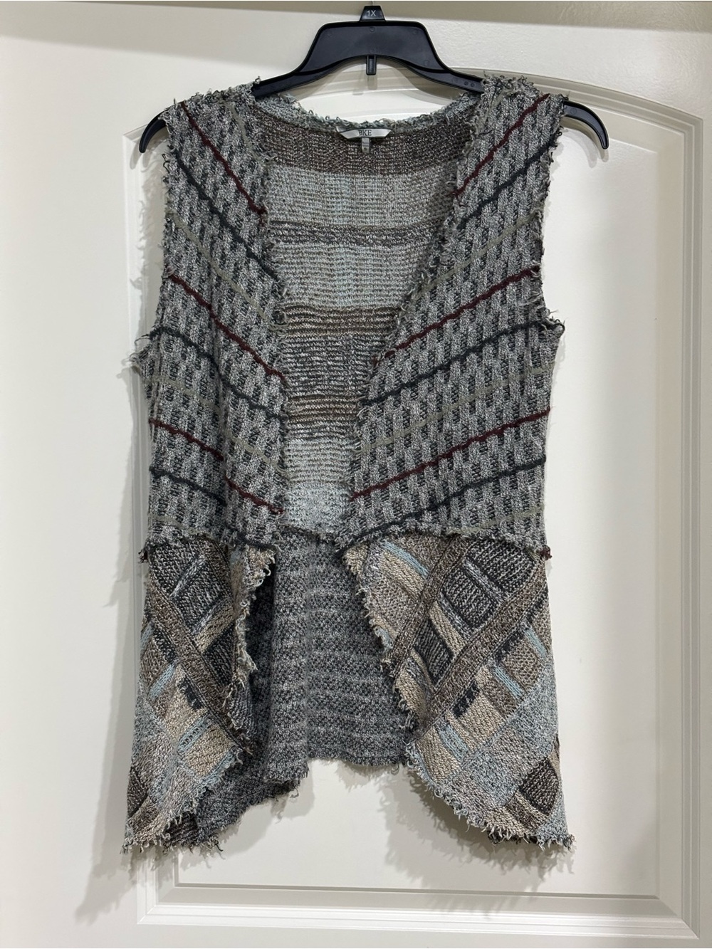 BKE Gray and Brown Textured Open Front Women's Sweater Vest/Kimono